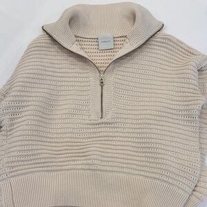 Varley Tara Pointelle Cream Ribbed Half-Zip Cotton Sweater